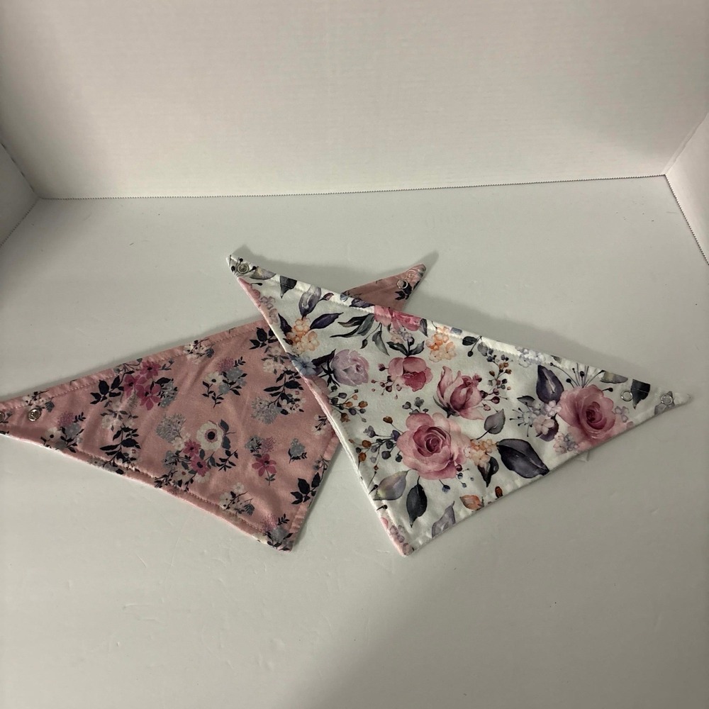 Somewhere Over Rainbows Floral Bandana Bib Set Pink White Roses 2 Pack